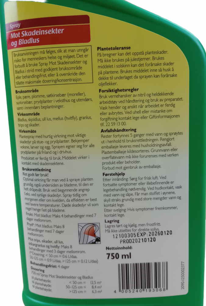 Spray mot bladlus og skadeinsekter 750ml. - Bilde 2